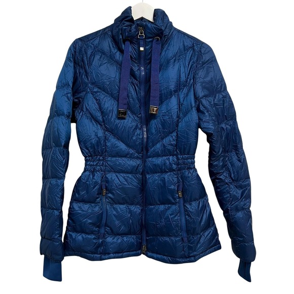 Athleta Jackets & Blazers - Athleta Down Puffer Jacket Womens Small Blue Quilted Funnel Neck Thumbholes